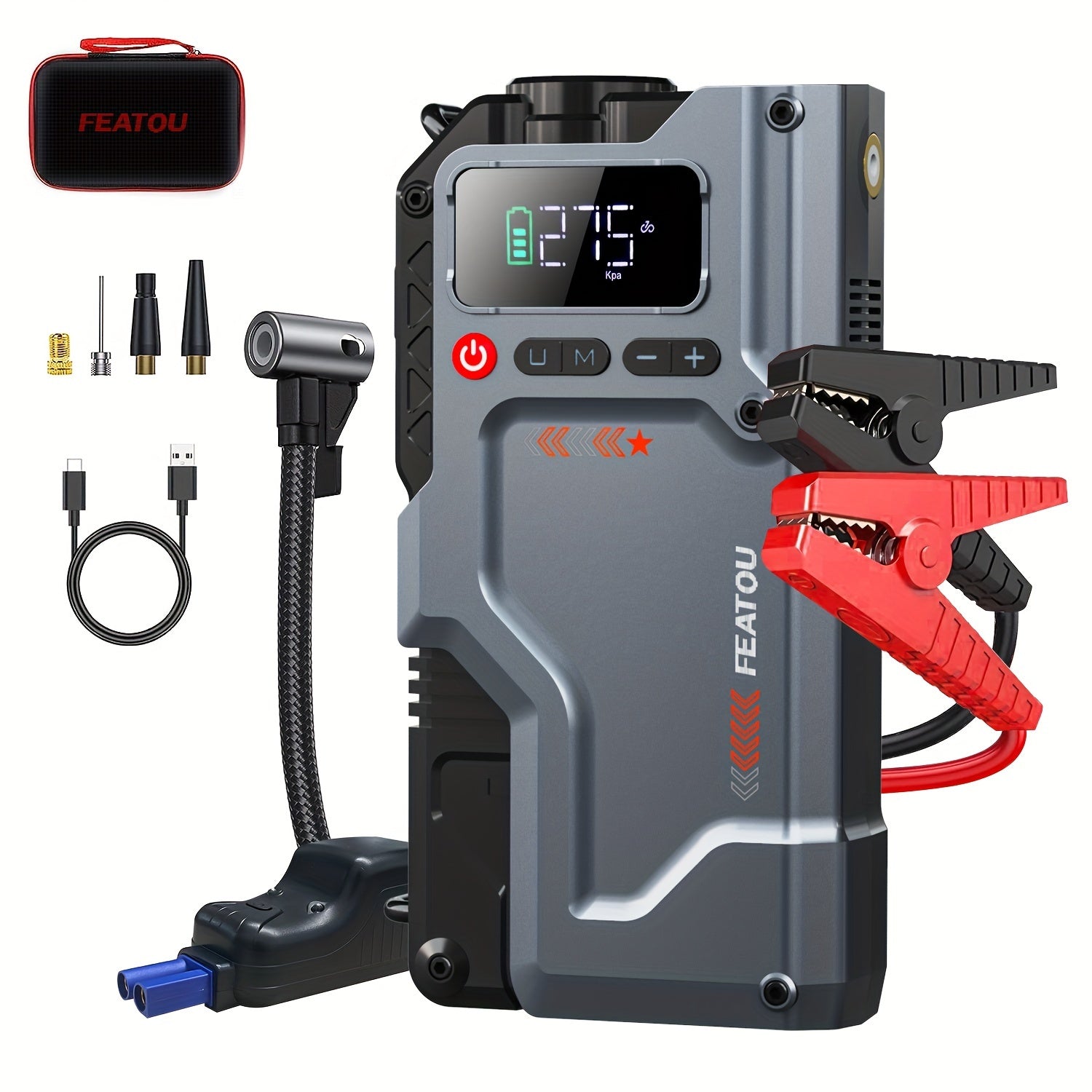 5 - in - 1 Jump Starter with Air Compressor, 2500A Peak Battery Pack & 150PSI Digital Tire Inflator - Portable Car Battery Charger for Gas & Diesel Engines - Autoxmatch