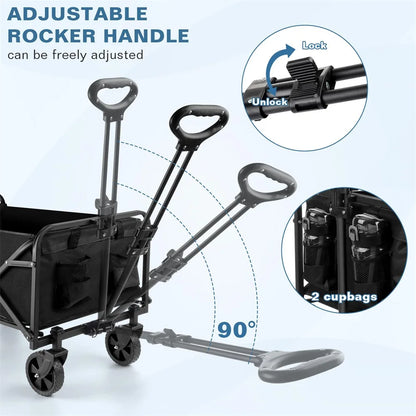 Folding Wagon Cart Collapsible- Adjustable Rocker Handle