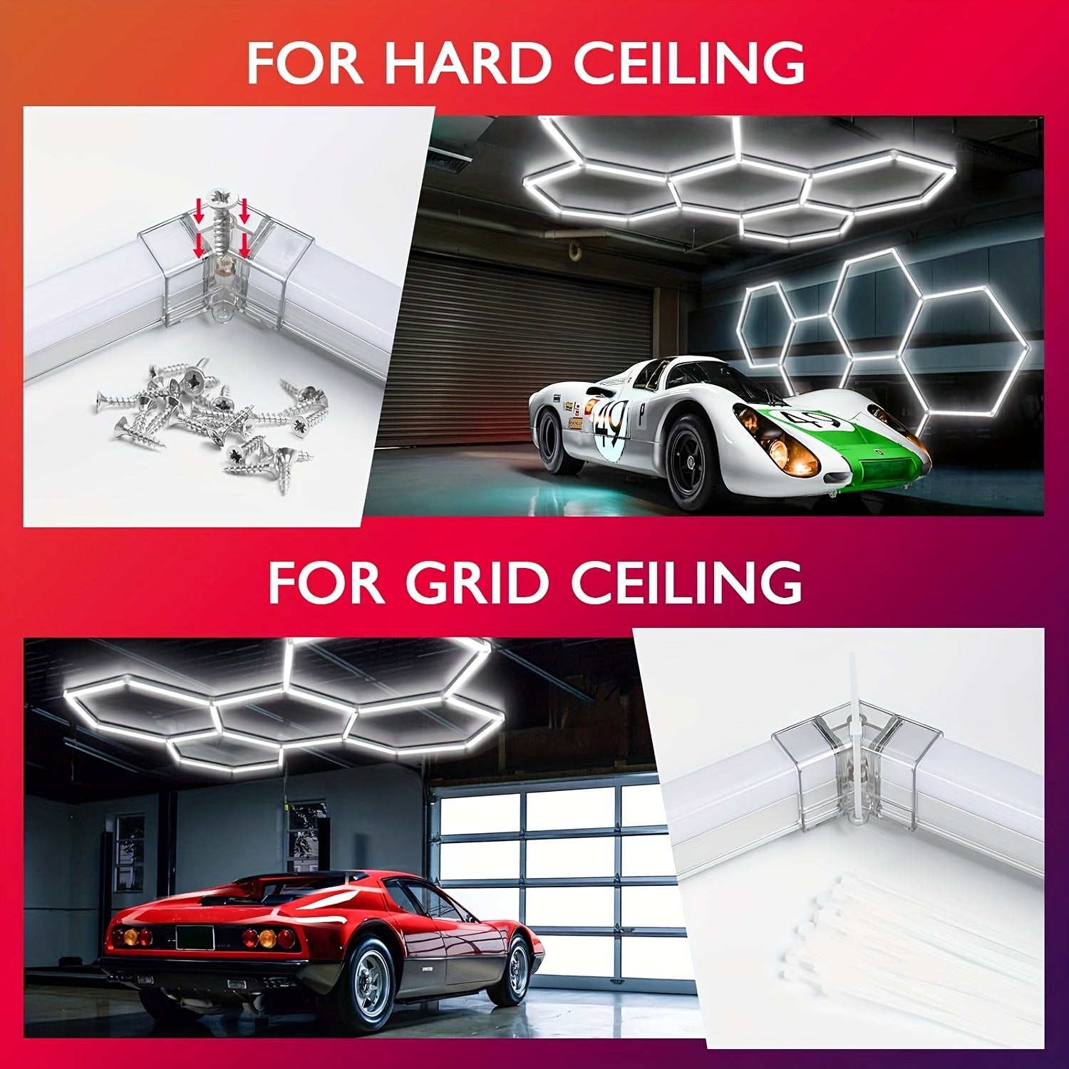 LED Hexagon Garage Lights Hard Ceiling