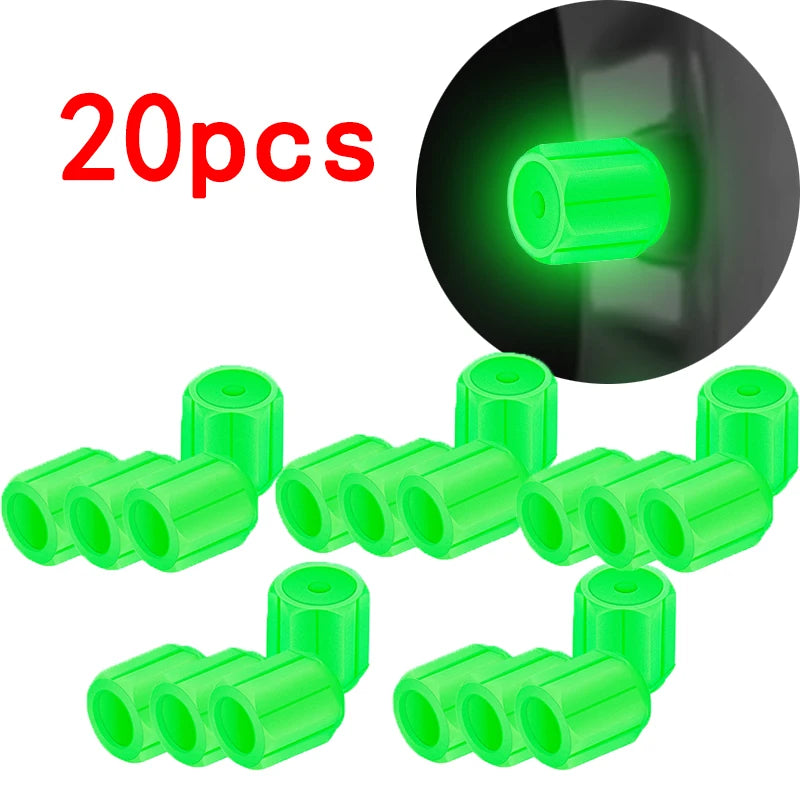 Luminous Tire Valve Caps - 20pcs Green