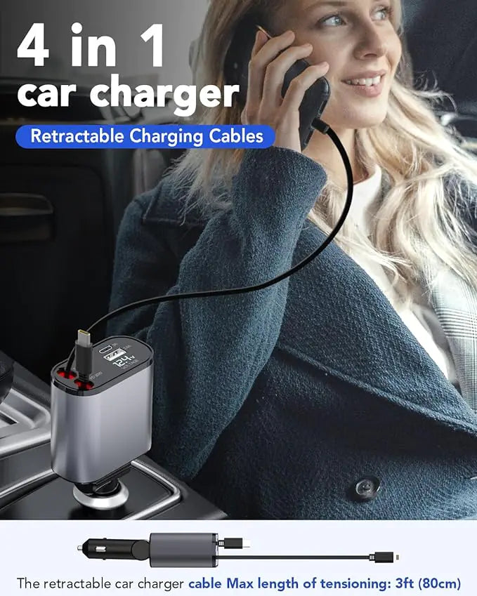 Retractable 4 in 1 Fast Car Phone Charger 