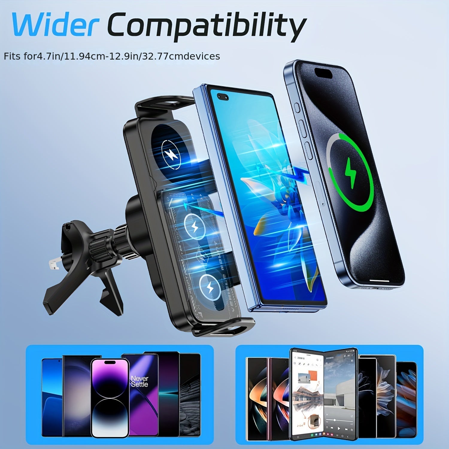 Wireless Charging Phone Holder - Wider Compatibility