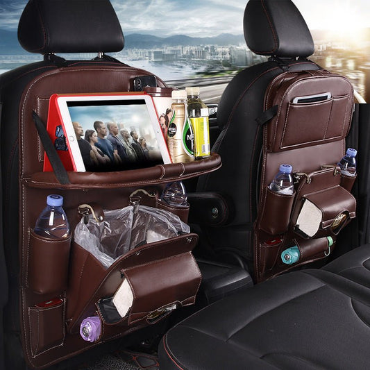 Leather Car Storage Bag - Multifunction Seat Back Tray - Autoxmatch