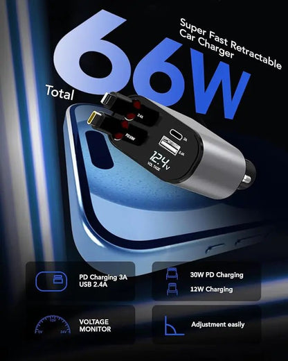 Retractable 4 in 1 Fast Car Phone Charger - Autoxmatch